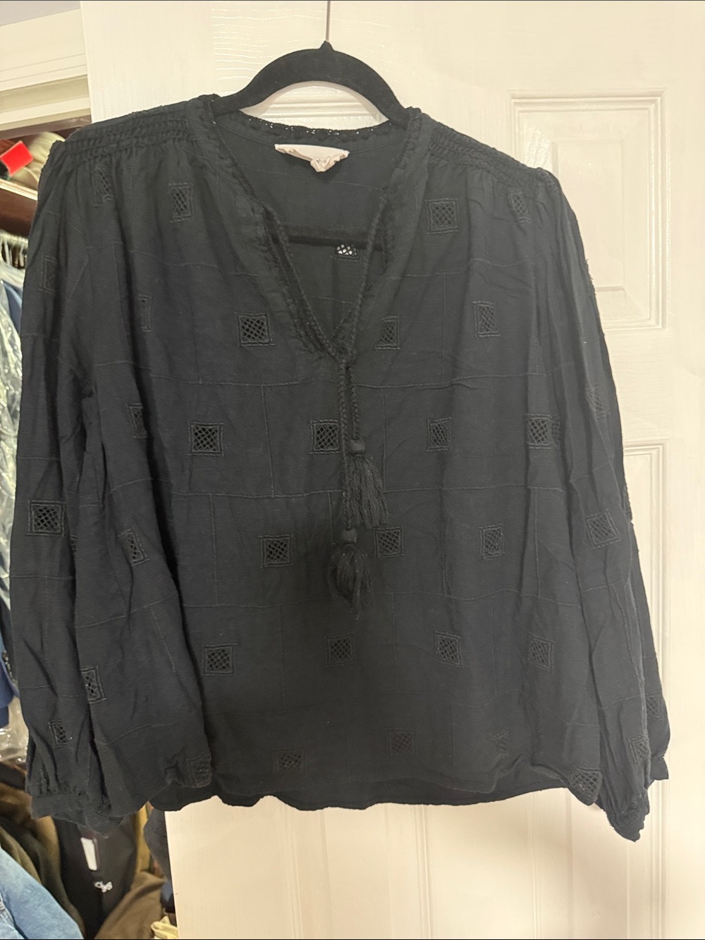 BA&SH Women’s Black Tassel Peasant Blouse size L